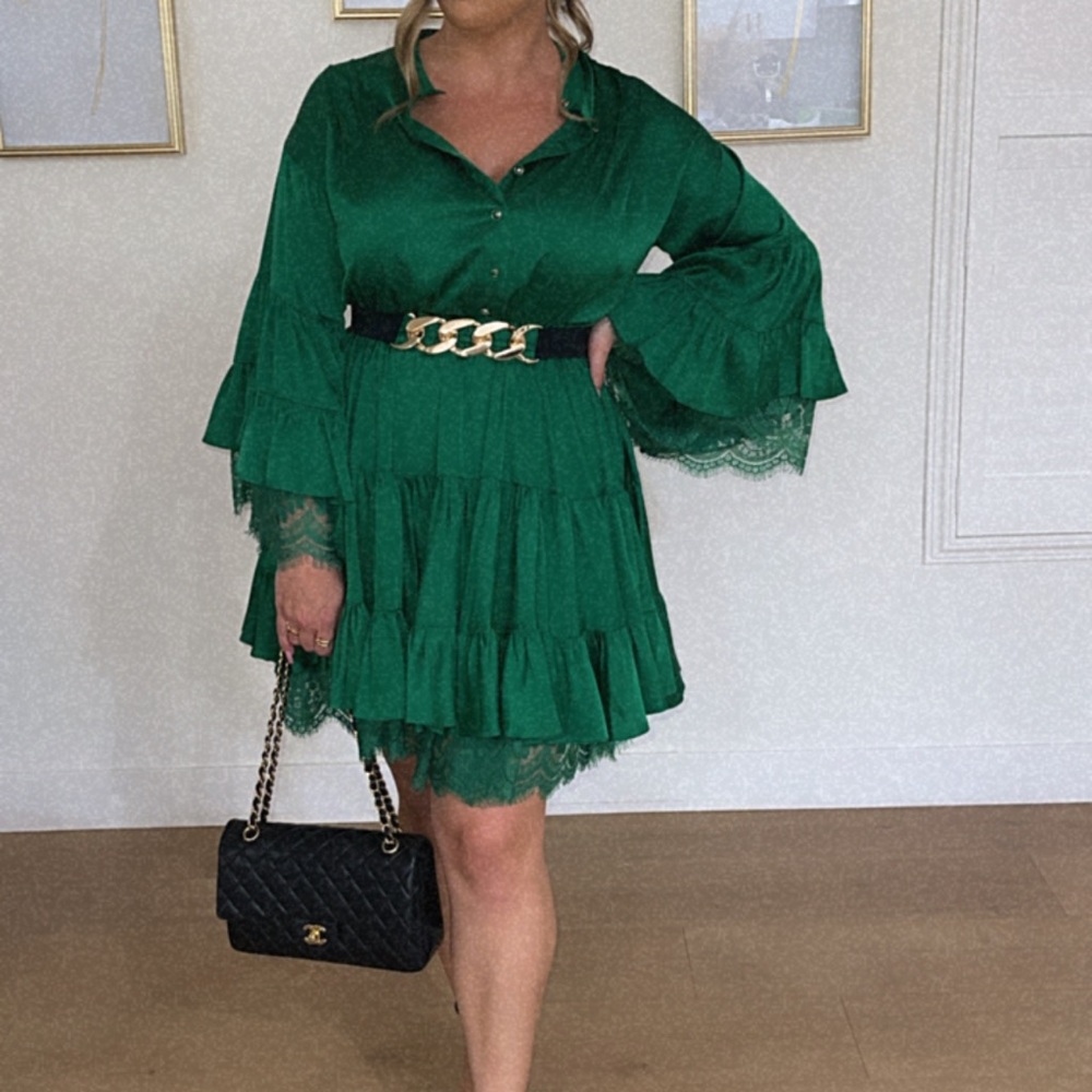 Green Dress w/ Lace Trim